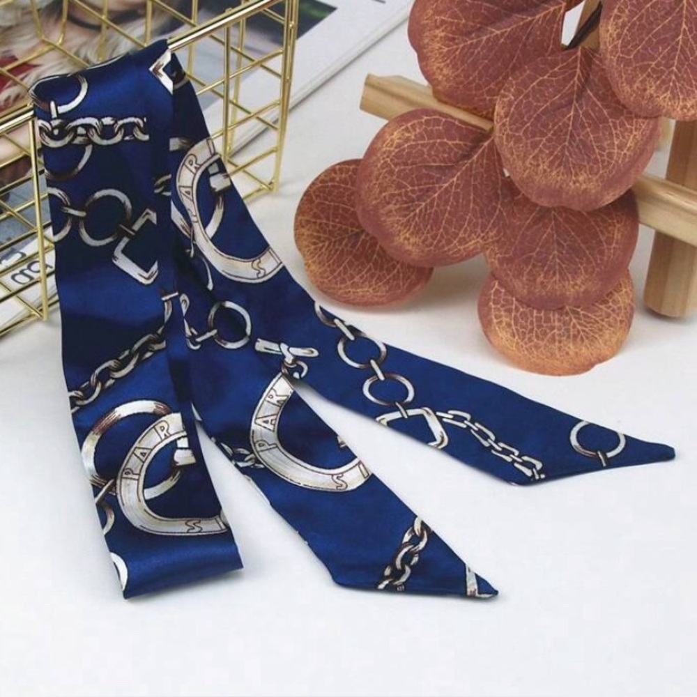 Elegant Blue high end classy classic look  Scarf for purse or hair twilly